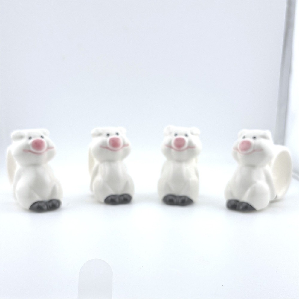 Vintage 1984 Ron Gordon Designs Ceramic Piggy Napkin Rings Set of 4 White Pink